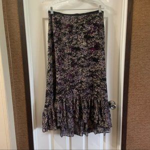 Elle Grey/Purple Floral Print Midi High-low Skirt